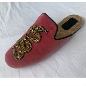 GUCCI pink velvet /crystal snake slides/slippers